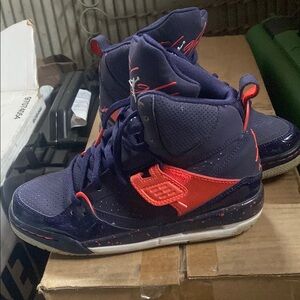 Jordan Sneakers in Blue and Red with High-Top Design and Supportive Structure